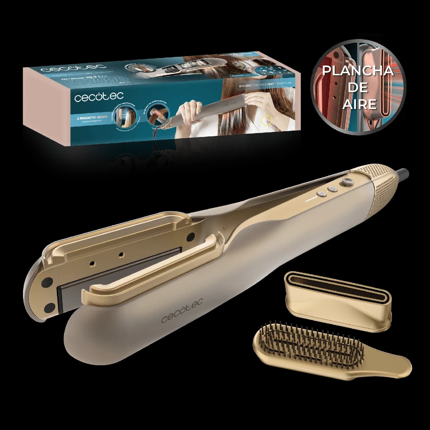 Plancha de aire Cecotec AirLisse 2in1 ForceDry Champagne