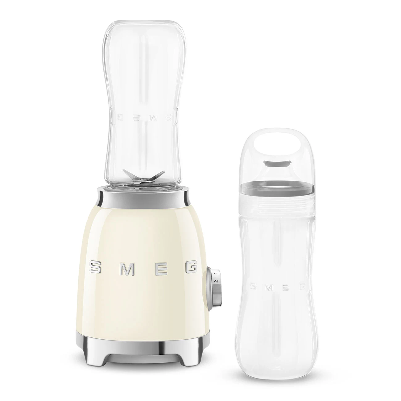 Mini batidora Smeg PBF01CREU crema con dos botellas